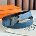HERM H Speed Reversible Belt 32MM in Blue Jean Clemence Leather