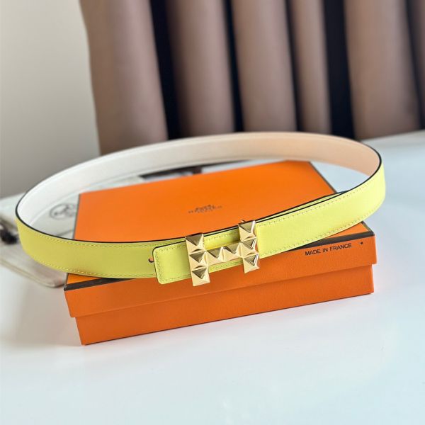 HERM H Medor Reversible Belt 24MM in White Epsom Leather